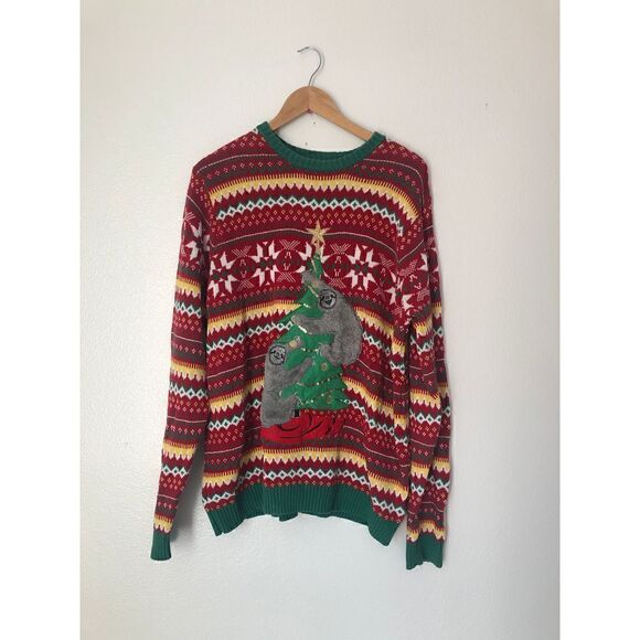 5/$25 SALE 33 Degrees Ugly Sweater Sloth Christmas Tree Cotton Crewneck XL - Picture 1 of 16